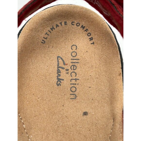 Clarks Collection Sandals Women's Size 8 Red Leather Basket Weave Detail - Picture 10 of 11